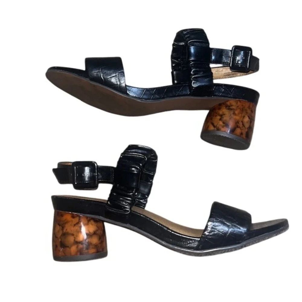FRANKIE4 Mollie Sandals Croc Embossed‎ Ruched Tortoise Heel Black 11